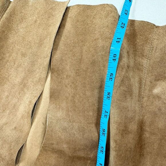 Chicos Leather Trench Coat Womens Medium Tan Open Front Long Lightweight Suede - Picture 5 of 8